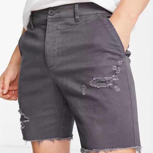 ASOS DESIGN SKINNY SHORTS DISTRESSED GRAY RAW HEM SIZE 34 - Picture 7 of 10